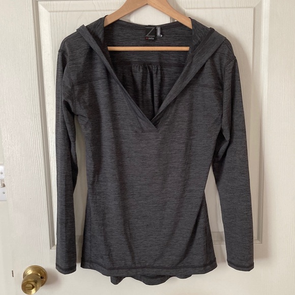 Zella Womens Hooded Pullover Top Black Grey Heather Medium - Picture 1 of 6
